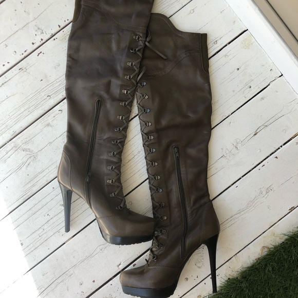 Stuart weitzman leather lace up tall heeled boots